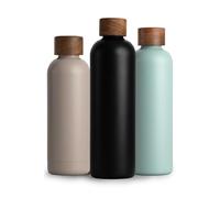 T&N Bouteille Isotherme d’eau 1l en acier inoxydable avec bouchon en bois d'acacia, Gourde Inox 1 Litre, conserve le froid à 29h, la chaleur 14h, étanche pour boissons gazeuses