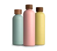 T&N Bouteille Isotherme d’eau 1l en acier inoxydable avec bouchon en bois d'acacia, Gourde Inox 1 Litre, conserve le froid à 29h, la chaleur 14h, étanche pour boissons gazeuses