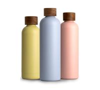 T&N Bouteille Isotherme d’eau 1l en acier inoxydable avec bouchon en bois d'acacia, Gourde Inox 1 Litre, conserve le froid à 29h, la chaleur 14h, étanche pour boissons gazeuses