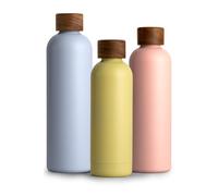 T&N Bouteille Isotherme d’eau 500ml en acier inoxydable avec bouchon en bois d'acacia, Gourde Inox 0,5l, conserve le froid à 29h, la chaleur 14h, étanche pour boissons gazeuses