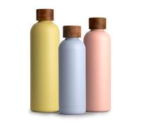 T&N Bouteille Isotherme d’eau 500ml en acier inoxydable avec bouchon en bois d'acacia, Gourde Inox 0,5l, conserve le froid à 29h, la chaleur 14h, étanche pour boissons gazeuses