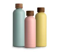 T&N Bouteille Isotherme d’eau 500ml en acier inoxydable avec bouchon en bois d'acacia, Gourde Inox 0,5l, conserve le froid à 29h, la chaleur 14h, étanche pour boissons gazeuses