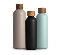 T&N Bouteille Isotherme d’eau 500ml en acier inoxydable avec bouchon en bois d'acacia, Gourde Inox 0,5l, conserve le froid à 29h, la chaleur 14h, étanche pour boissons gazeuses