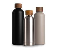 T&N Bouteille Isotherme d’eau 500ml en acier inoxydable avec bouchon en bois d'acacia, Gourde Inox 0,5l, conserve le froid à 29h, la chaleur 14h, étanche pour boissons gazeuses