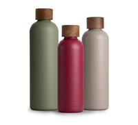 T&N Bouteille Isotherme d’eau 500ml en acier inoxydable avec bouchon en bois d'acacia, Gourde Inox 0,5l, conserve le froid à 29h, la chaleur 14h, étanche pour boissons gazeuses