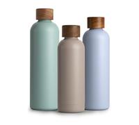 T&N Bouteille Isotherme d’eau 500ml en acier inoxydable avec bouchon en bois d'acacia, Gourde Inox 0,5l, conserve le froid à 29h, la chaleur 14h, étanche pour boissons gazeuses