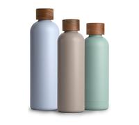 T&N Bouteille Isotherme d’eau 750ml en acier inoxydable avec bouchon en bois d'acacia, Gourde Inox 0,75l, conserve le froid à 29h, la chaleur 14h, étanche pour boissons gazeuses