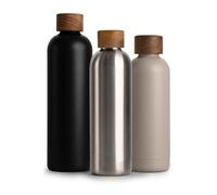 T&N Bouteille Isotherme d’Eau 750ml en Acier Inoxydable avec Bouchon en Bois d'acacia, Gourde INOX 0,75l, Conserve Le Froid à 29h, la Chaleur 14h, étanche pour Boissons gazeuses
