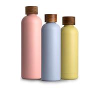 T&N Bouteille Isotherme d’eau 750ml en acier inoxydable avec bouchon en bois d'acacia, Gourde Inox 0,75l, conserve le froid à 29h, la chaleur 14h, étanche pour boissons gazeuses
