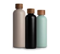 T&N Bouteille Isotherme d’eau 750ml en acier inoxydable avec bouchon en bois d'acacia, Gourde Inox 0,75l, conserve le froid à 29h, la chaleur 14h, étanche pour boissons gazeuses