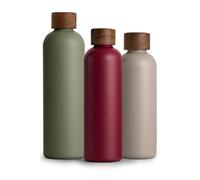 T&N Bouteille Isotherme d’eau 750ml en acier inoxydable avec bouchon en bois d'acacia, Gourde Inox 0,75l, conserve le froid à 29h, la chaleur 14h, étanche pour boissons gazeuses