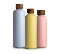 T&N Bouteille Isotherme d’Eau 750ml en Acier Inoxydable avec Bouchon en Bois d'acacia, Gourde INOX 0,75l, Conserve Le Froid à 29h, la Chaleur 14h, étanche pour Boissons gazeuses