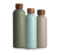 T&N Bouteille Isotherme d’eau 750ml en acier inoxydable avec bouchon en bois d'acacia, Gourde Inox 0,75l, conserve le froid à 29h, la chaleur 14h, étanche pour boissons gazeuses