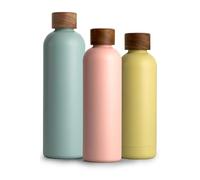 T&N Bouteille Isotherme d’eau 750ml en acier inoxydable avec bouchon en bois d'acacia, Gourde Inox 0,75l, conserve le froid à 29h, la chaleur 14h, étanche pour boissons gazeuses