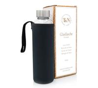 T&N bouteille verre 1L / 750ml / 500ml - gourde réutilisable avec housse néoprène - étanche & sans BPA - borosilicate épais - pour eau, thé, boissons gazeuses