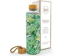 T&N bouteille verre 1L / 750ml / 500ml - gourde réutilisable avec housse néoprène - étanche & sans BPA - borosilicate épais - pour eau, thé, boissons gazeuses