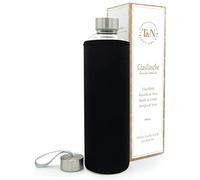 T&N bouteille verre 1L / 750ml / 500ml - gourde réutilisable avec housse néoprène - étanche & sans BPA - borosilicate épais - pour eau, thé, boissons gazeuses