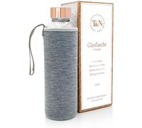 T&N bouteille verre 1L / 750ml / 500ml - gourde réutilisable avec housse néoprène - étanche & sans BPA - borosilicate épais - pour eau, thé, boissons gazeuses