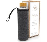 T&N bouteille verre 1L / 750ml / 500ml - gourde réutilisable avec housse néoprène - étanche & sans BPA - borosilicate épais - pour eau, thé, boissons gazeuses