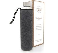 T&N bouteille verre 1L / 750ml / 500ml - gourde réutilisable avec housse néoprène - étanche & sans BPA - borosilicate épais - pour eau, thé, boissons gazeuses