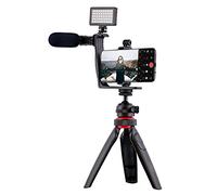 T’NB Influence Kit Vidéo pour Smartphone avec Trepied, Kit Vlogging, Lumière LED, Microphone avec Bonnette, 3 Filtres de Couleur, Télécommande sans Fil, Compatible Android/iPhone - Noir