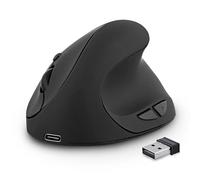 T’NB Mini Souris Ergonomique Verticale sans Fil Rechargeable avec Connectivité USB, Clics Silencieux, 6 Boutons Dont raccourcis précédent et Suivant - Noir