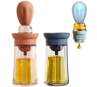 T-OB21 Lot de 2 distributeurs d'huile d'olive en verre avec brosse à badigeonner pour la cuisine, la friture, la pâtisserie, la cuisine, 180 ml, bleu + rouge