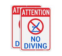 T&R Lot de 2 panneaux Attention No Diving - 35,6 x 25,4 cm - Aluminium lourd .040 antirouille - Réfléchissant, imperméable, résistant aux intempéries et à la décoloration, 6 trous pré-percés, facile à