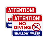 T&R Lot de 2 panneaux « No Diving Water Shallow » - 25,4 x 17,8 cm - Aluminium lourd 040 antirouille - Réfléchissant, imperméable, résistant aux intempéries et à la décoloration - 4 trous pré-percés, facile à monter