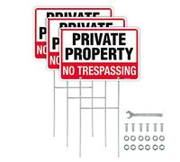 T&R Lot de 3 panneaux « No Trespassing » pour propriété privée avec piquet en H pour l'extérieur, 30,5 x 20,3 cm, aluminium lourd antirouille .040, imperméable, comprend des vis et une clé assorties,