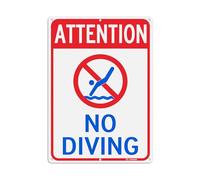 T&R Panneau « Attention No Diving » - 35,6 x 25,4 cm - Aluminium lourd .040 antirouille - Réfléchissant, imperméable, résistant aux intempéries et à la décoloration, 6 trous pré-percés, facile à
