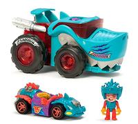 T-Racers Mega Wheels T-Shark - Lanceur de véhicule avec 1 Pilote Exclusif et 1 véhicule Exclusif, Compatible avec d'autres Voitures