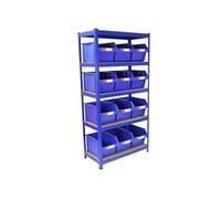 T-Rax Etagère Bleu 90cm & Bacs de Rangement Entrepôt Garage Sans Boulons