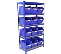 T-Rax Etagère Bleu 90cm & Bacs de Rangement Entrepôt Garage Sans Boulons