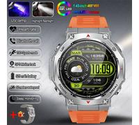 T-Rex 3 Gps Montre Intelligente 5Atm Étanche 1.43 Pouces Amoled Hd Écran Bt Appel Lampe De Poche Militaire Sport Montres Intelligentes Hommes 2025 Nouveau.Orange Silver.