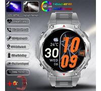 T-Rex 3 Gps Montre Intelligente 5Atm Étanche 1.43 Pouces Amoled Hd Écran Bt Appel Lampe De Poche Militaire Sport Montres Intelligentes Hommes 2025 Nouveau.Silver Red.