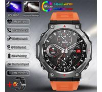 T-Rex 3 Gps Montre Intelligente 5Atm Étanche 1.43 Pouces Amoled Hd Écran Bt Appel Lampe De Poche Militaire Sport Montres Intelligentes Hommes 2025 Nouveau.Orange Black.