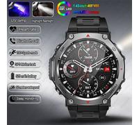 T-Rex 3 Gps Montre Intelligente 5Atm Étanche 1.43 Pouces Amoled Hd Écran Bt Appel Lampe De Poche Militaire Sport Montres Intelligentes Hommes 2025 Nouveau.Black Silicone.