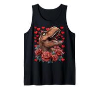 T-Rex avec Roses Rouges cœurs Floraux Saint-Valentin Dinosaure Débardeur