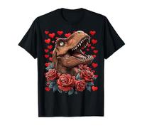 T-Rex avec Roses Rouges cœurs Floraux Saint-Valentin Dinosaure T-Shirt