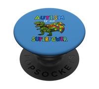T-Rex Dino Portant Un Puzzle coloré Cape Autisme Superpower PopSockets PopGrip Adhésif