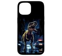 T-Rex Dinosaur Roaring City at Night Graphic Design Japanese Coque pour iPhone 15