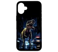 T-Rex Dinosaur Roaring City at Night Graphic Design Japanese Coque pour iPhone 16 Plus