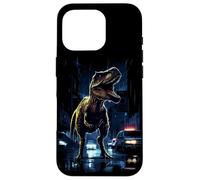 T-Rex Dinosaur Roaring City at Night Graphic Design Japanese Coque pour iPhone 16 Pro