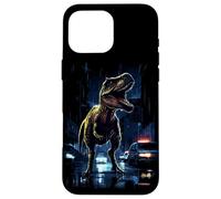 T-Rex Dinosaur Roaring City at Night Graphic Design Japanese Coque pour iPhone 16 Pro Max
