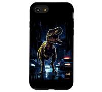 T-Rex Dinosaur Roaring City at Night Graphic Design Japanese Coque pour iPhone SE (2020) / 7/8