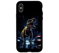T-Rex Dinosaur Roaring City at Night Graphic Design Japanese Coque pour iPhone X/XS