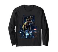 T-Rex Dinosaur Roaring City at Night Graphic Design Japanese Manche Longue