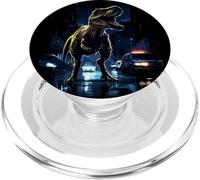 T-Rex Dinosaur Roaring City at Night Graphic Design Japanese PopSockets PopGrip pour MagSafe