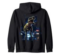 T-Rex Dinosaur Roaring City at Night Graphic Design Japanese Sweat à Capuche